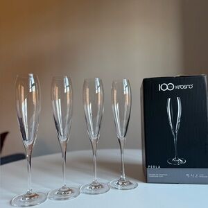 Champagne Flutes Perla. Set 4. 190 ml. New. Clear Glass. Krosno.